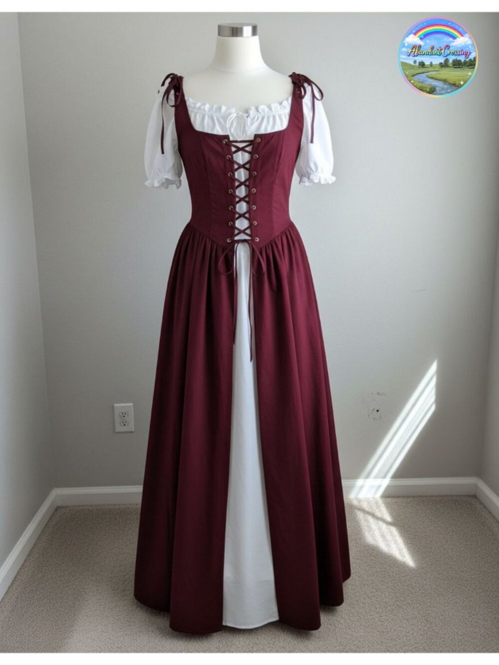 Renaissance Costume 2 Piece Lace-Up Vest & Chemise Peasant Dress Medieval
